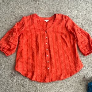 J. Jill XL Orange Campari Buttoned V-Neck Blouse